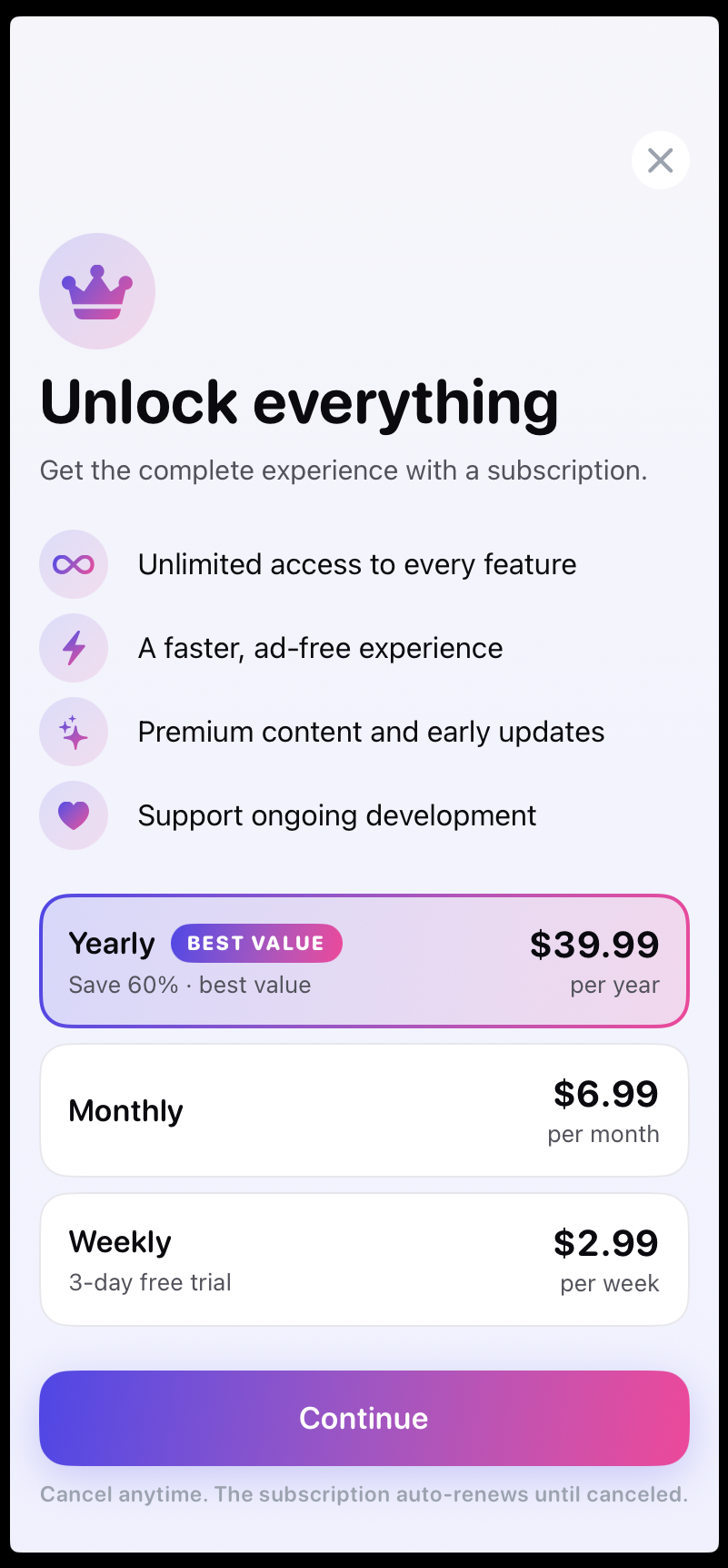Shop List — paywall / subscription
